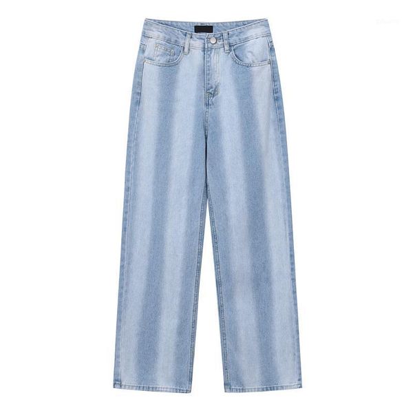 

fall new korean version of retro contrast color wash water to make old white casual jeans mopping trousers women 20201, Blue