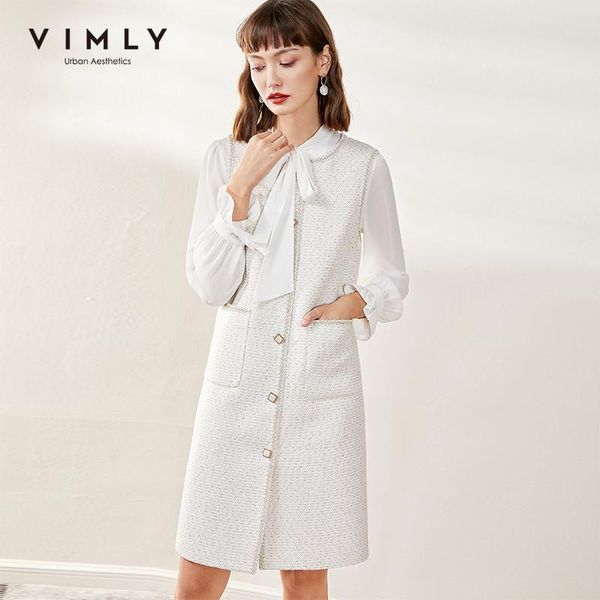 

women's vests vimly women vest elegant o neck sleeveless solid single breasted pockets 2021 autumn clothing female long outerwear f0055, Black;white