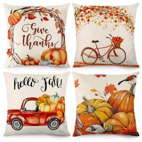 

4pcs thanksgiving pillow cover home fall decor pillow case sofa waist throw cushion cover letters decor pumpkin pattern 45x45cm1