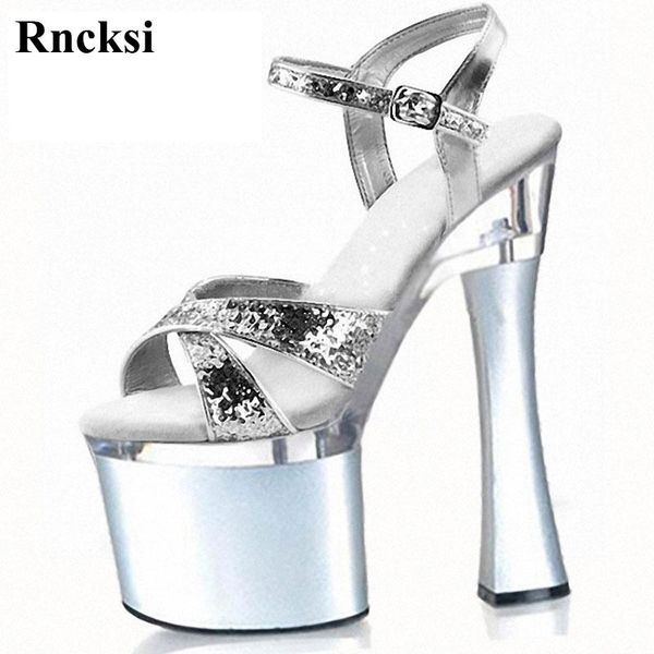 

sandals rncksi lady wedding party square heels shoes comfortable women with patform 18cm high pole dance, Black