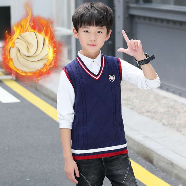 

new boys' autumn sle and winter pure cotton plush thickened knitted sweater vt college fashion zhongda school uniform children's, Blue