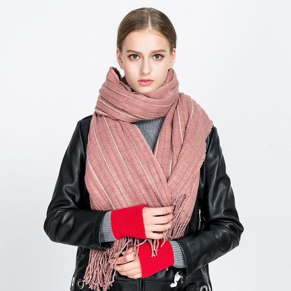 

autumn and winter 2020 new striped cashmere like dotted line striped fringe thermal scarf women's air conditioning room shawl, Blue;gray