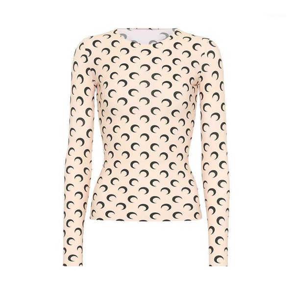 

moon printed one piece seamless elastic tight bottoming shirt for women m21, White