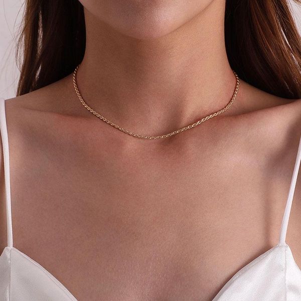 

simple temperament twisted chains choker necklace for women vintage geometric neck chocker party jewelry kolye necklaces gift, Silver