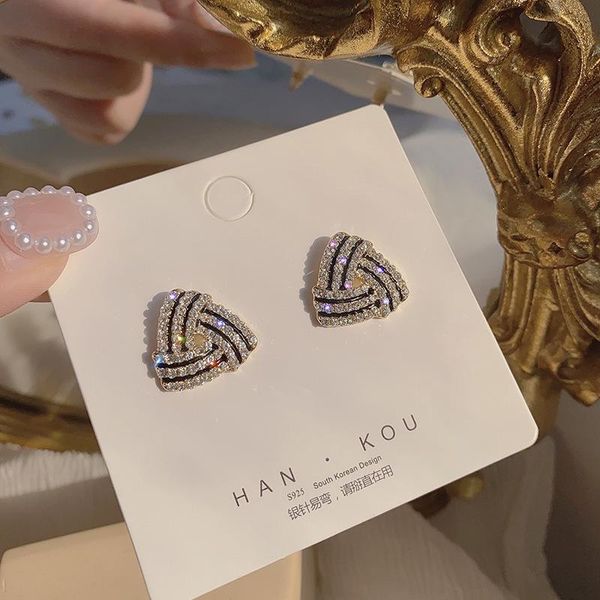 

stud korean net red temperament personality s925 silver needle earrings high sense triangle light luxury female commute, Golden;silver