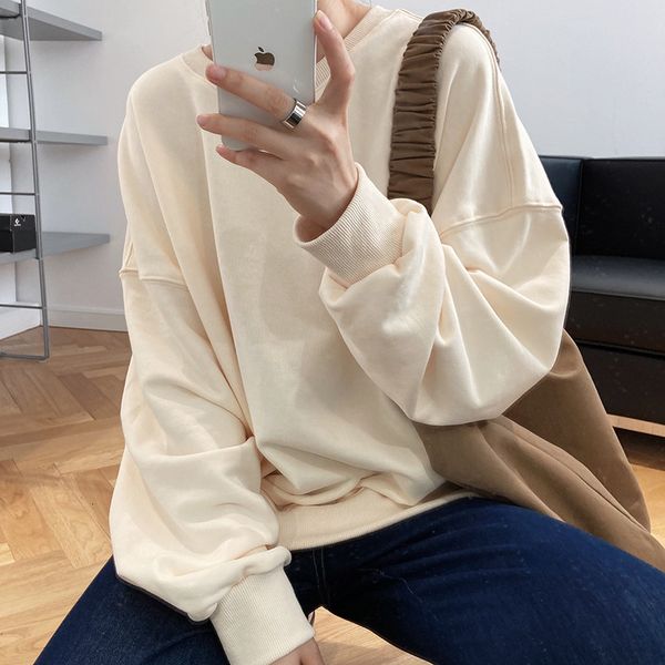 

2021 new autumn sleeve casual o-neck loose style cotton long hoodies blue green color women fhg2, Black
