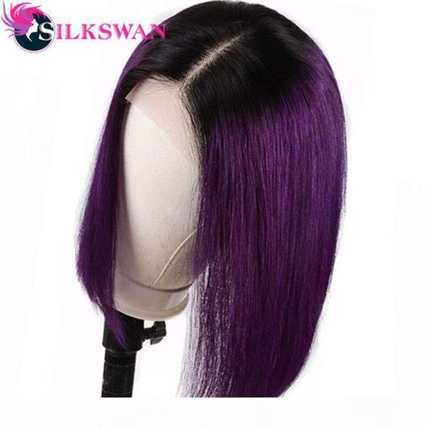 

silkswan1b purple 13x4 lace front wig 150% density straight human hair wig brazilian bob wigs for black women ing, Black;brown