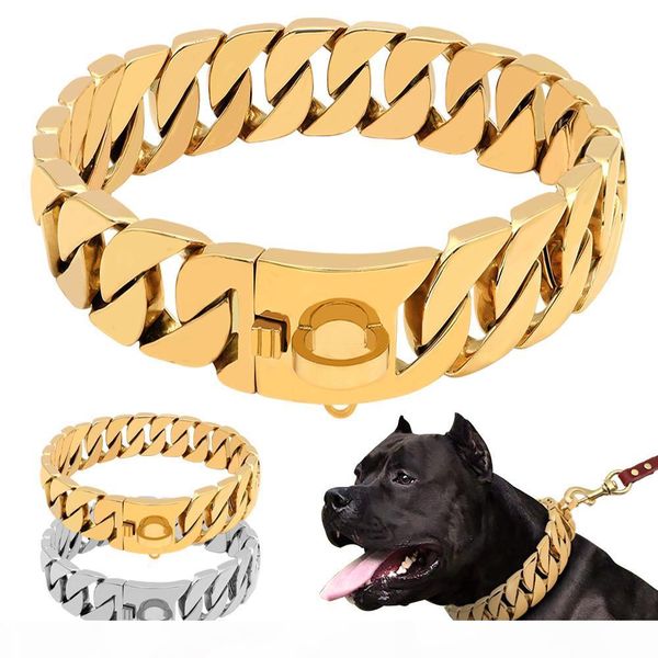 

strong metal dog chain collars stainless steel pet training choke collar for large dogs pitbull bulldog silver gold show collar