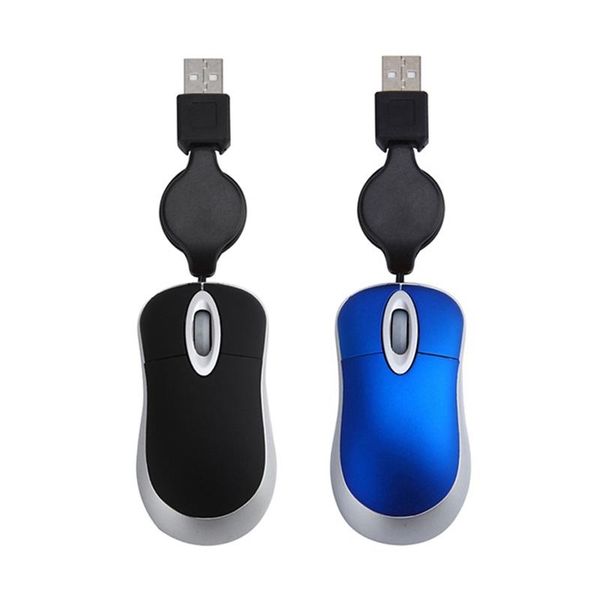 

2pcs mini usb wired mouse retractable cable tiny small mouse 1600 dpi optical compact travel mice for windows xp vista