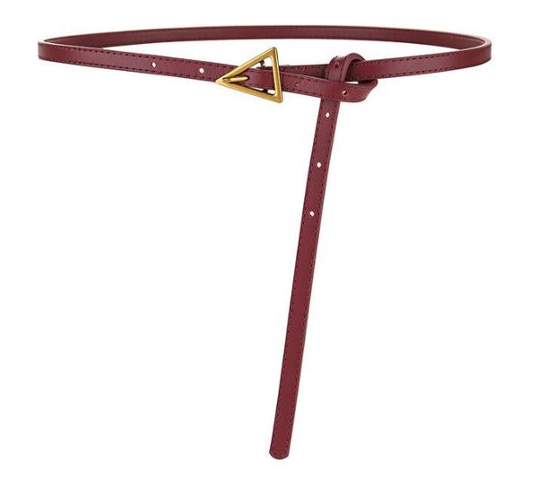 

soft genuine leather belts women luxury cowskin thin knot belt dress punk vintage triangle buckle knotted waistband casual jean bbyhde, Black;brown