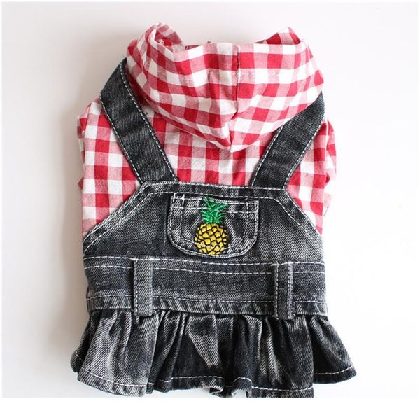 

red plaid jean small dog clothes dress puppy dog jacket cowboy pet coat clothing dresses pine print for small med sqccfk