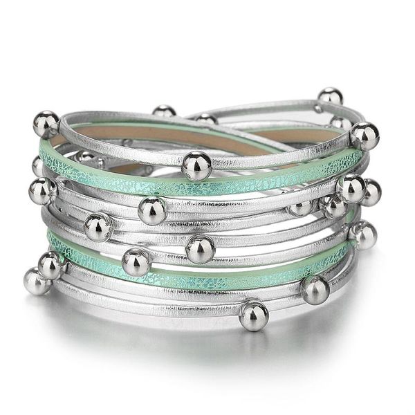 

women's bracelet multi-layer winding pearl leather boho charm wristband new magnet buckle girl gift jewelry, Golden;silver
