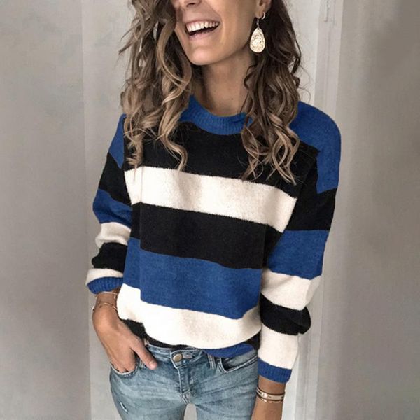

cysincos contrast color fall long sleeve women sweater knitted o-neck high elastic 2020 winter fashion sweater women pullovers, White;black