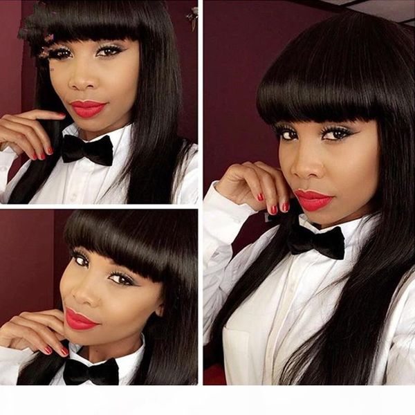 

full lace wig short half long natural silky straight wig is full of my shoes and front line flequillo brazilian hair wigs for black women, Black;brown