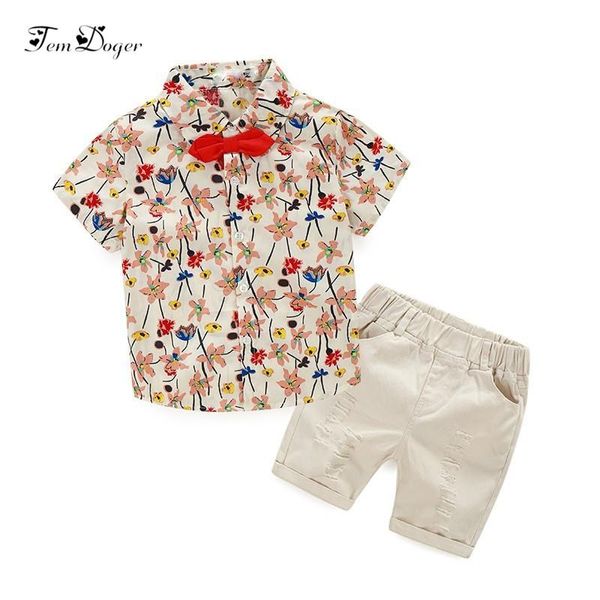 

clothing sets tem doge boy 2021 summer kids clothes suits short-sleeve floral tie shirt+shorts 2pcs children set 100% cotton, White