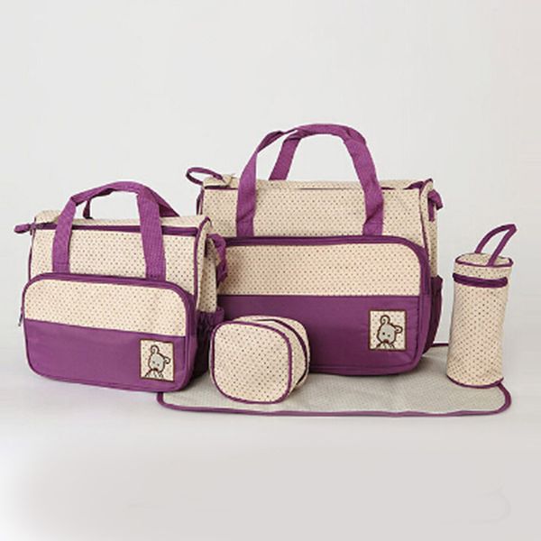 

women shoulder bag suits for mom baby bottle holder mother mummy stroller maternity nappy bags sets large capacity 5pcs bag