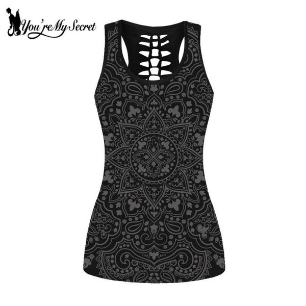 

women's tanks & camis [you're my secret] fashion women gothic aztec round 3d printing vest black hollow out tank sleeveless, White