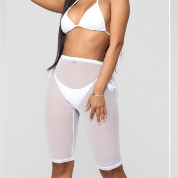 

2019 summer mesh shorts women beach transparent bikini shorts high wait short pants bottoms female beachwear, White;black