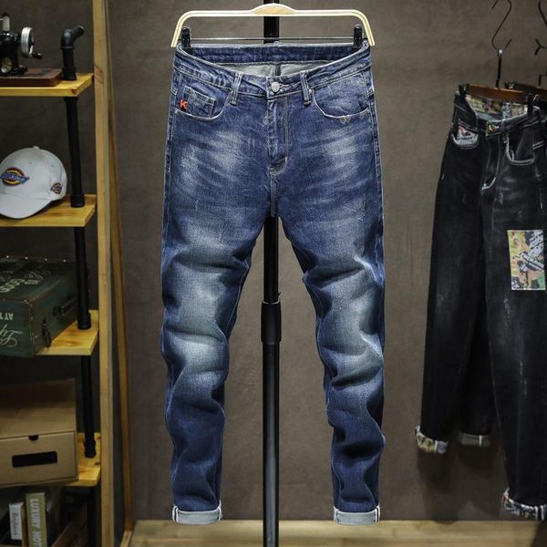 

men's jeans 2021 men straight trousers soft loose fit business autumn winter slim blue casual classical denim trouser,930