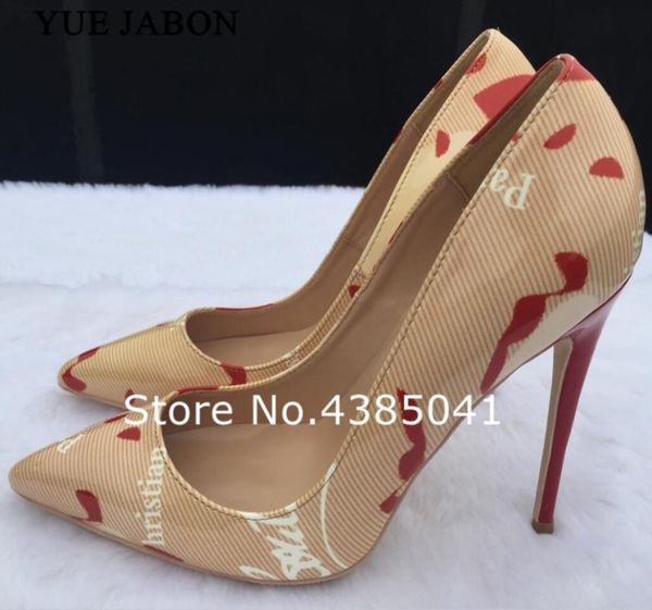 

new lady pumps patent leather red high heels point toe sandals luxury graffiti brand designer shinny womens wedding shoes, Black