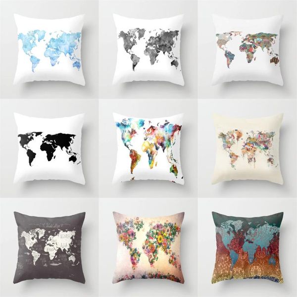 

creative world maps cushion covers hand painted watercolor polyester white pillow covers sofa chair car cushions throw pillows