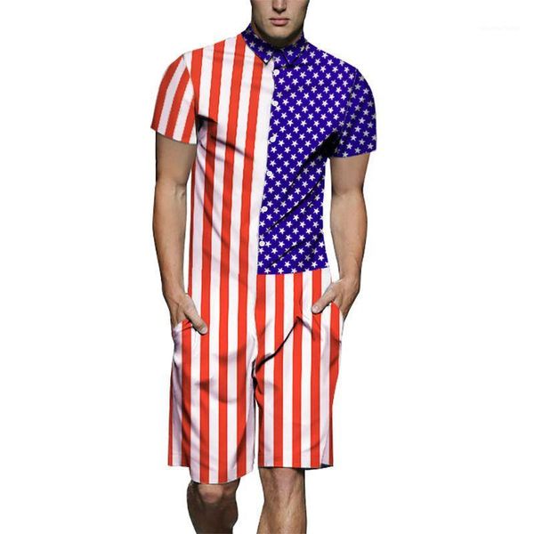 

summer new design romper mens 3d print american playsuit casual jumpsuit male short sleeve beach sets overalls us size1, Gray