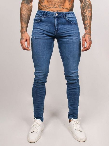 

men solid cat whiskers skinny washed jeans r6hb#, Blue