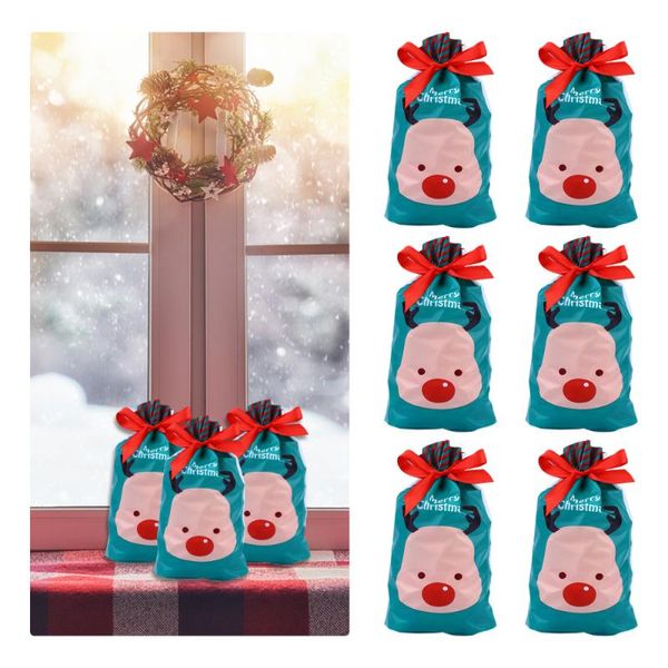 

10pcs dark green elk gift bag with drawstring christmas candy bags for party
