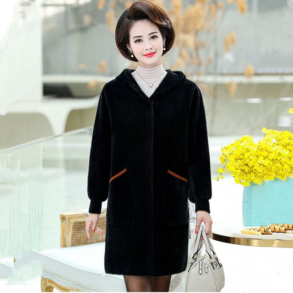 

2021 new women's coat quality mink winter double korean wool face cashmere 6xl plus size jacket, Black
