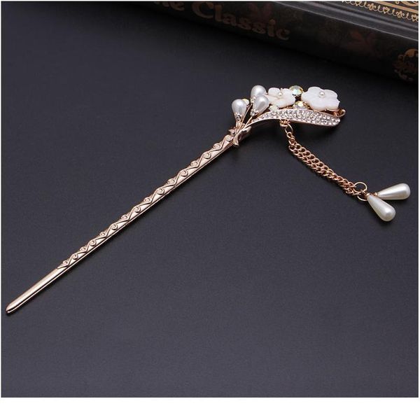 

women elegant secluded orchid bobby pin fashion hairpin rhinestone hair stick women wmtljr, Silver