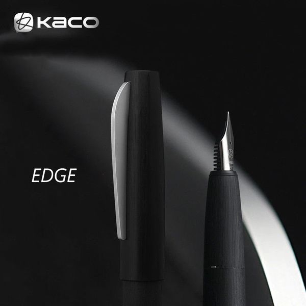 KACO EDGE Penna stilografica in metallo spazzolato nero/caffè/blu con 2 convertitori Penna a inchiostro Pennino Schmidt EF/F/M con confezione regalo per ufficio Y200709