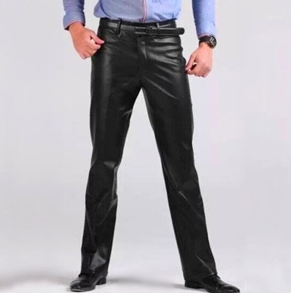 

warm faux leather pants mens feet pants windproof motorcycle pu trousers for men straight personality fashion pantalon homme1, Black