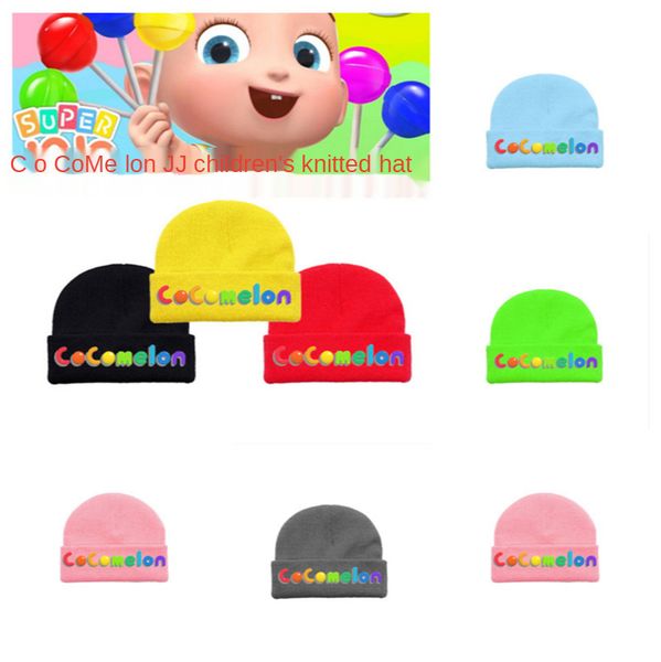 

cartoon cocomelon hats kids boys girls designers cuffed beanie cap solid knitted tuque cute letters print skull cap outdoor headwear g12306, Yellow