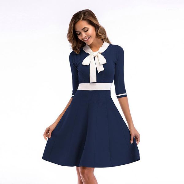 

party dresses fashion elegant bow collar half sleeve knitted dress street style summer slim woman vestidos christmas 20211, White;black