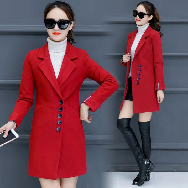 

luzuzi women's woolen coat korean version 2021 new autumn and winter fashion slim long woolen coat winter wool jackets female h jllspy, Black