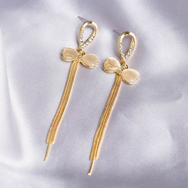 

fashion tassel 2020 long bow new advanced autumn winter net red silver needle earrings