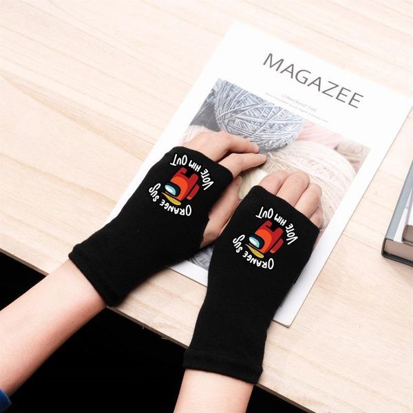 

half-finger gloves women kawaii cotton man knitted glove black cartoon ladies warm autumn winter classic lady calcetines hombre1, Blue;gray