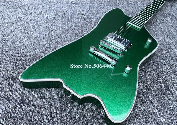 

billy bo jupiter sparkle metallic green fire thunderbird electric guitar korean pickup, round input jacks, chrome hardware
