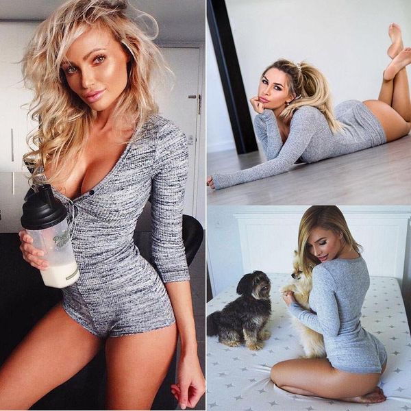

women v neck cotton bodysuit long sleeve 2020 fashion stretch slim short cotton knitted bodycon bandage jumpsuit, Black;white