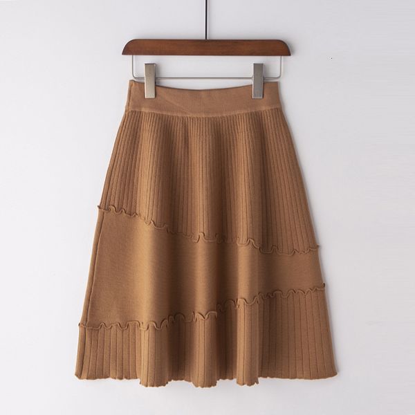 

2021 new high waist knitted winter a-line long chic women autumn pleated skirt jupe femme saia vcb3, Black