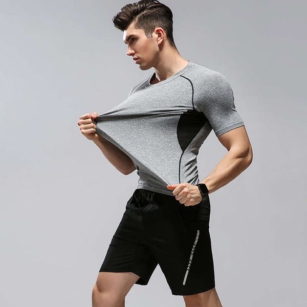 

new elastic fitness sports suit men's tights training clothes men, Gray