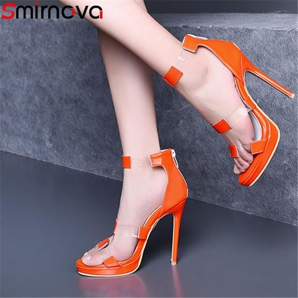 

smirnova 2020 summer new shoes woman platform super high thin heels shoes women elegant prom wedding women plus size 34-471, Black