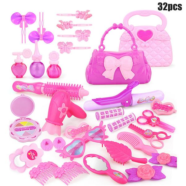 1 conjunto de salão de beleza play set fingir maquiagem kit crianças brinquedo jogo de casa com caixa portátil lj201009