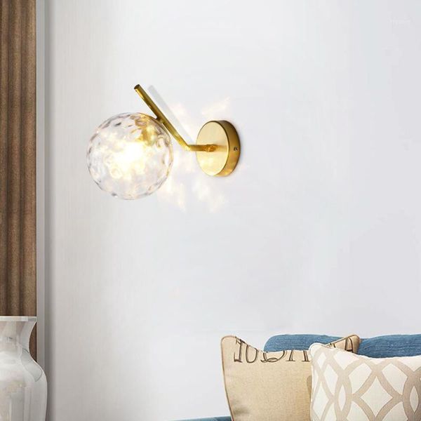

nordic wall light modern home creative glass ball sconce round black bedside lamp living room corridor wrought iron lighting1