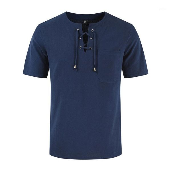 

black cotton linen shirt men 2020 summer new short sleeve lace up shirts mens lightweight breathable blouse chemise homme1, White;black