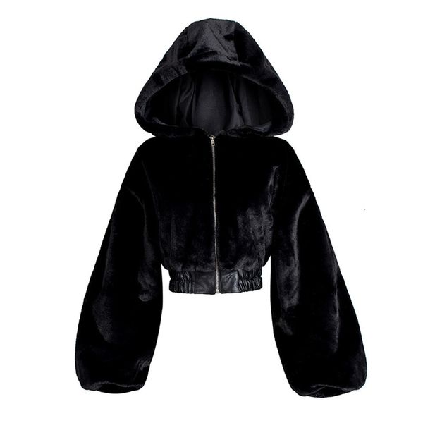 

rosetic winter faux fur jacket women short coat 2021 warmness fashion gothic casual black jackets hooded outwear oversize coats t200930