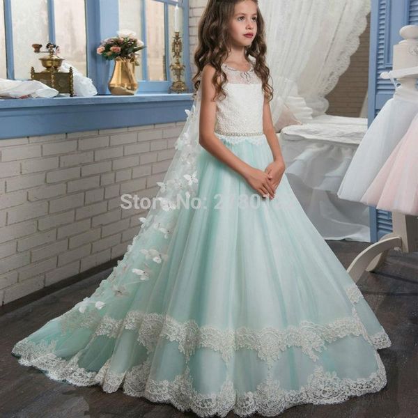 

2020 lace appliques elegant puffy ball gown pageant dresses for little girls prom gowns floor length, Red;yellow