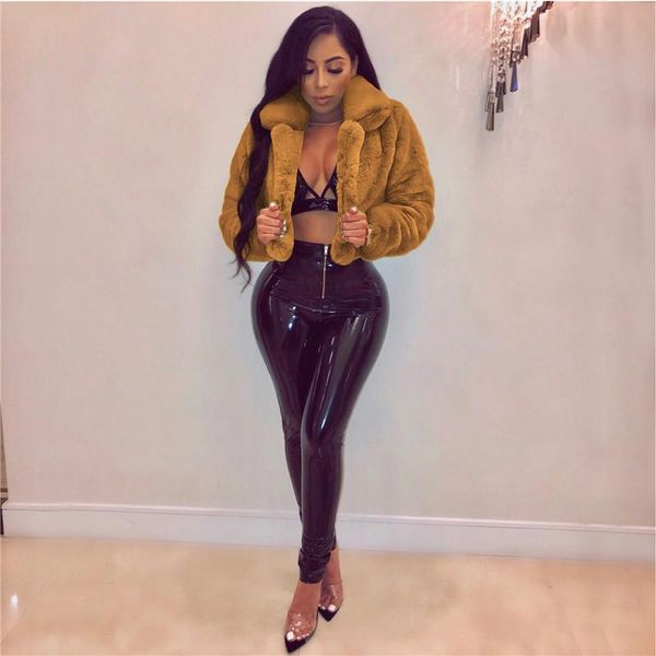 

xingqing women's solid short fluffy coats long sleeve open front faux fur jacket fashion warm outerwear fall and winter coats, Black