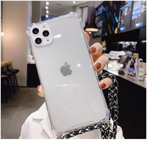 

strap cord chain transparent phone case for iphone 12 pro 11pro max xs max xr x 7 8 plus carry necklace qylyyw