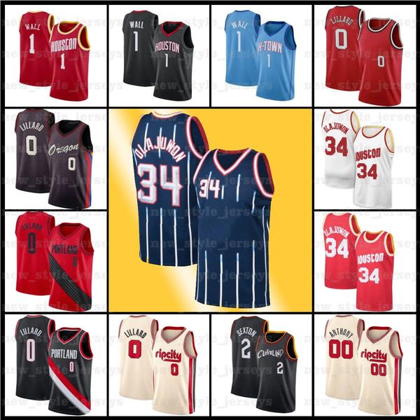 

2 collin 0 damian sexton 34 hakeem 1 john olajuwon lillard wall c1 cleveland cavaliers houston rocket portland blazer jersey, Black;red
